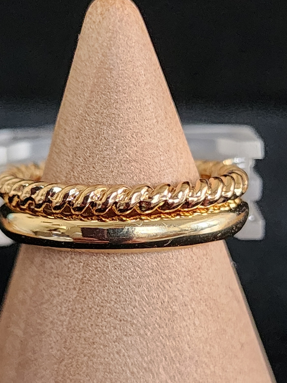 Gold-Tone Stackable Ring Set - Elegant Twisted & Smooth Bands